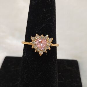 Gold and Pink Floral Halo Ring with Cluster Design.Size 7.